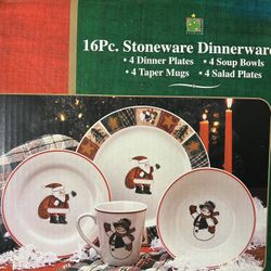 16Pc. Stoneware Holiday Dinnerware 
