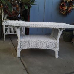 White Wicker Rectangle Coffee Table