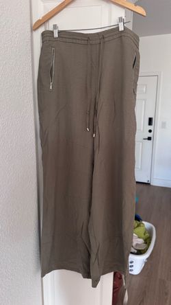Olive Wide-Leg Drawstring Pants with Zip Pockets