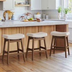 Set Of 3 LUE BONA Saddle Seat Counter Height Bar Stools