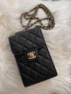 Authentic Chanel Caviar Clutch Wallet On Chain Flap Bag Purse Crossbody Phone Holder Woc Light Gold Hardware Ghw