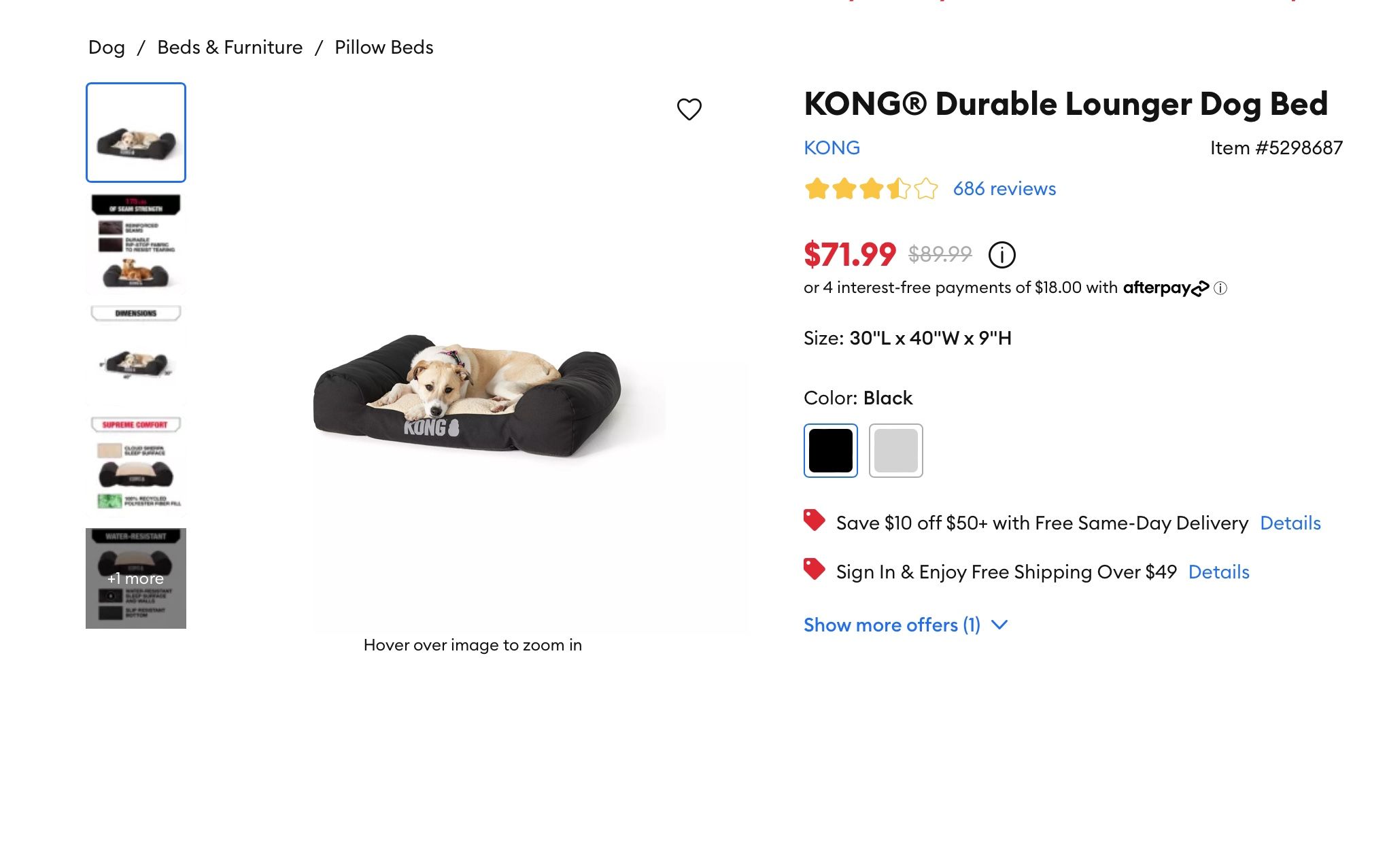 Kong Durable Lounge Bed Dog 30” X 40” X 9”