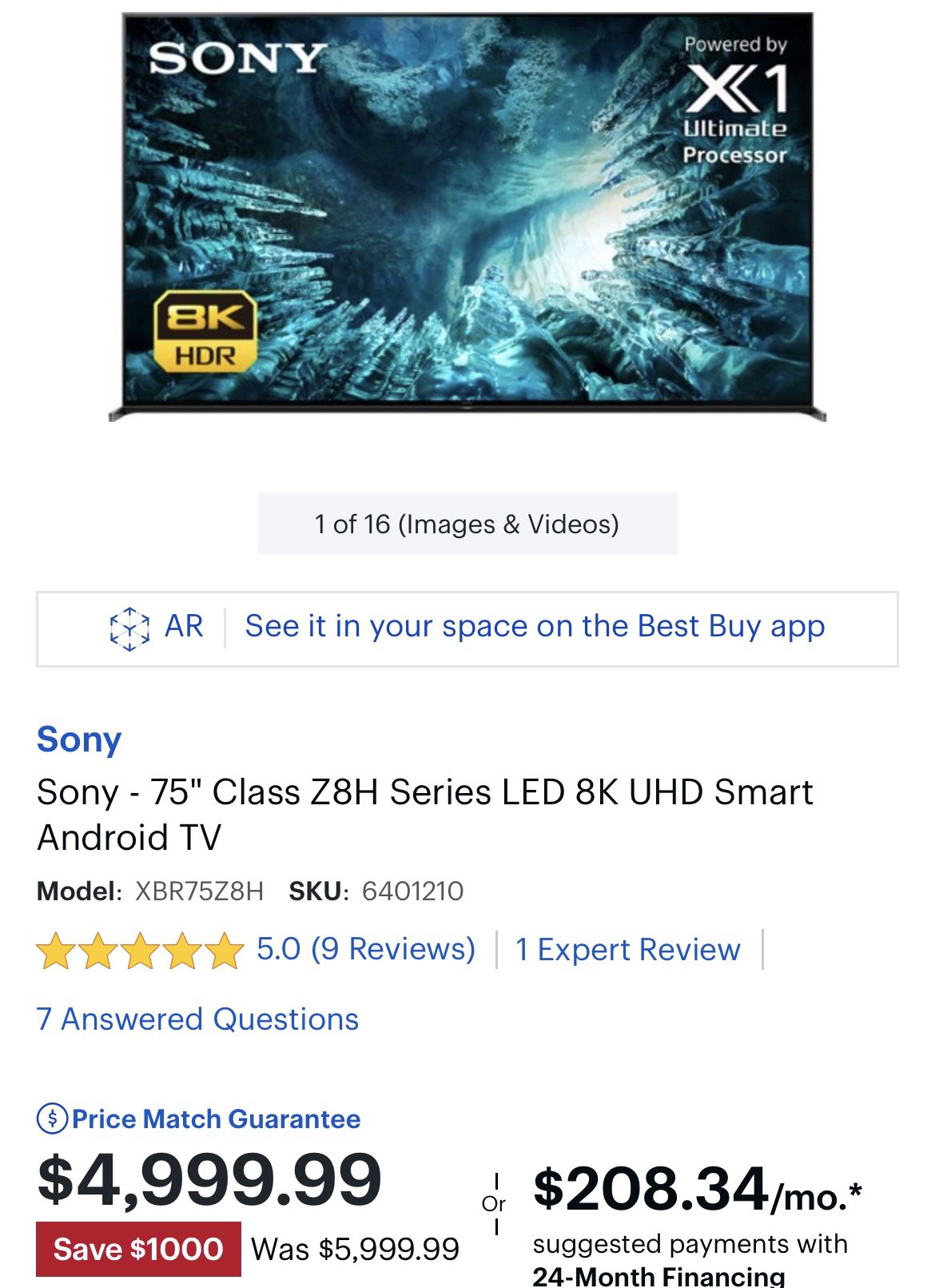 Sony-75" Class Z8H Series LED 8K UHD Smart Android TV