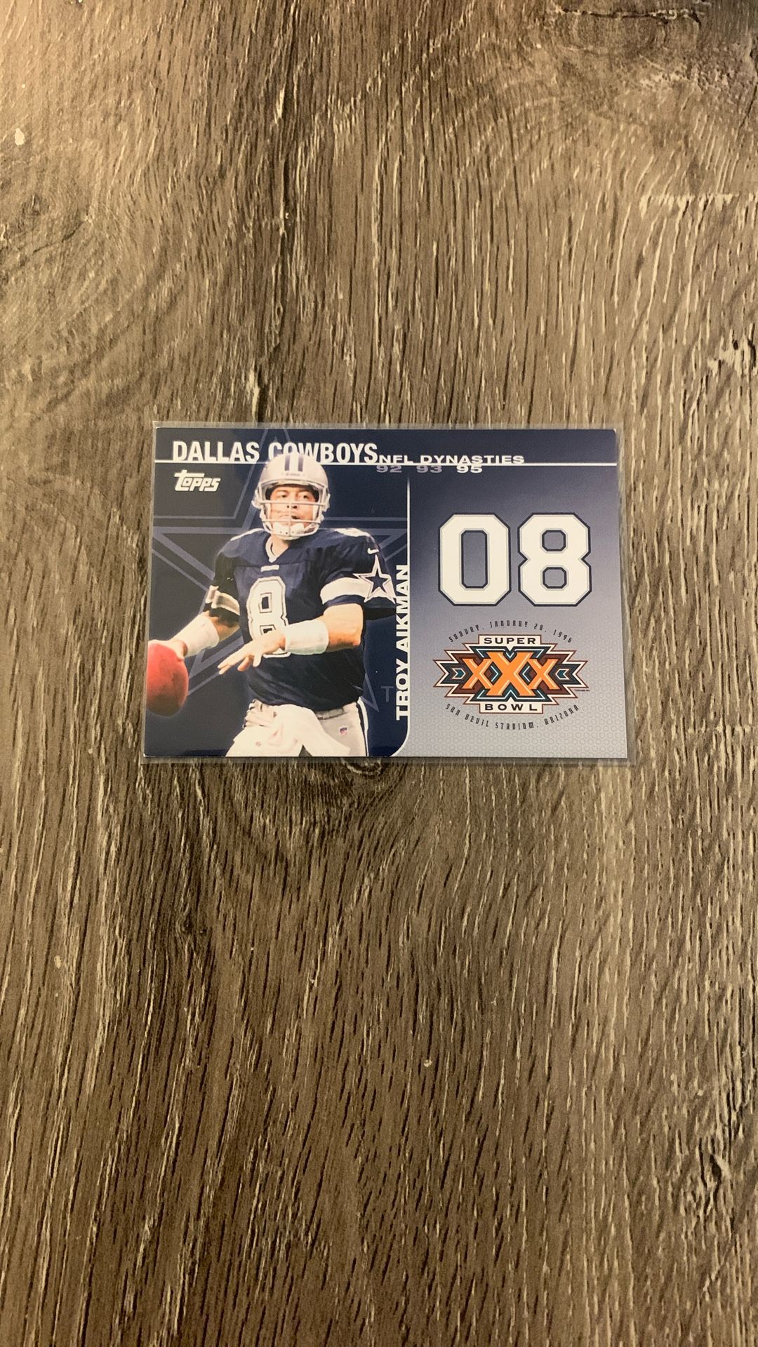 Dallas Cowboys NFL Dynasties Tribute Troy Aikman Super Bowl XXX Champion Card