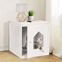 HomeZENY™ Cat House & Side Table, Cat Home Nightstand, Indoor Pet Crate, Enclosed Cat Washroom