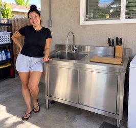 Freestanding Stainless Steel Utility Sink with Cabinet, Pull-Out Faucet & Workstation for Laundry Room, Garage & Commercial Kitchen MW-7