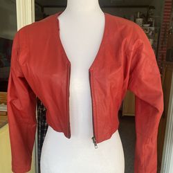 Red Leather Jacket 1980’s Cropped Small Vintage