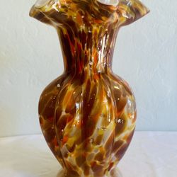 Vintage 1960's Fenton Vasa Murrhina Art Glass Vase Autumn Orange Excellent