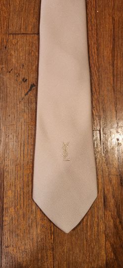 Vintage 1970s Yves Saint Laurent  Small Logo Mini Monogram Champaign Men's Silk Tie