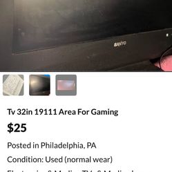 32in Gaming Tv Not A Smart Tv But Works 25$ Firm 