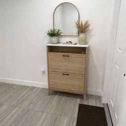 Fluted Shoe Storage Cabinet With 2 Flip Drawers