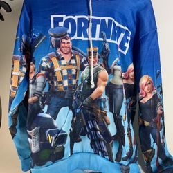   Fortnite Hoodie Unisex Size Medium Pullover Graphic Blue Sweatshirt Epic Games