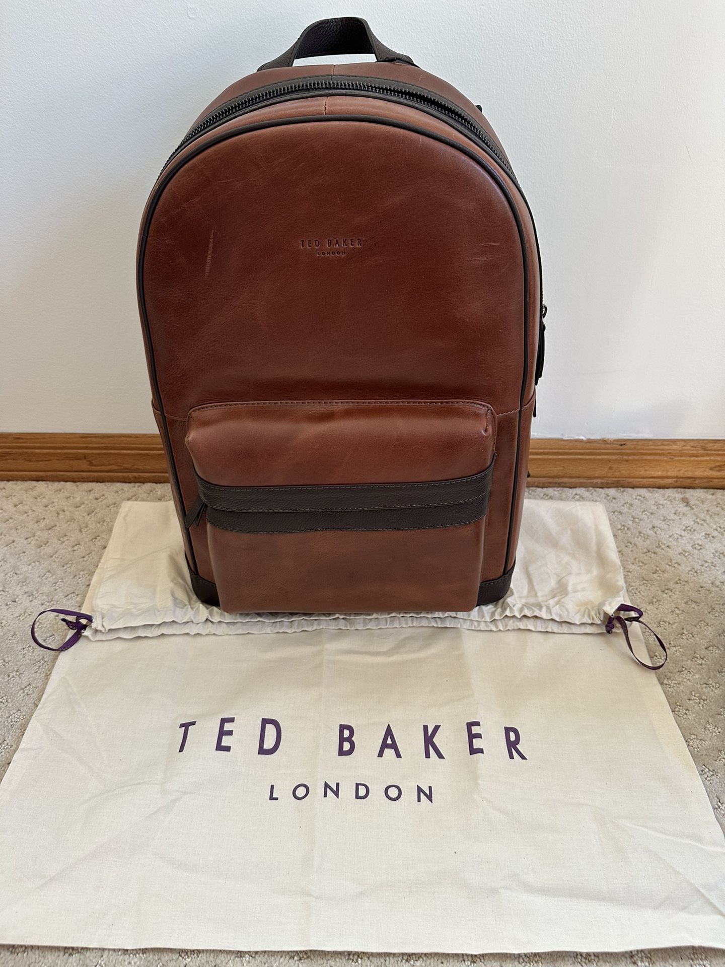 Ted Baker London BNWT Tan Rayton Logo-embossed Leather Backpack