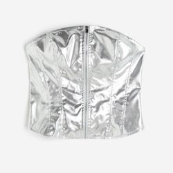 H&M Coated Corset-Style Top Silver S