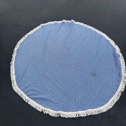 Round Towel / Turkish Cotton.  Dog Bed Cover / beach blanket. Boho. Blue and white Macramé tassel. 60 In Diameter