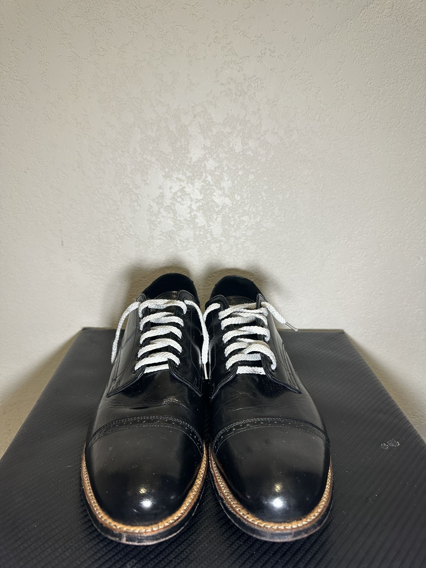 Stacy Adams Mens Vintage Size 11 D Black Lace Up Cap Toe Leather Dress Shoes