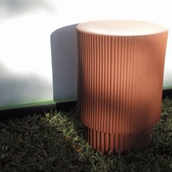 Modern Ribbed Ceramic Accent Stool / Side Table – Terracotta