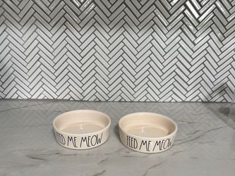 Rae Dunn Feed Me Meow Cat Bowls Set of 2