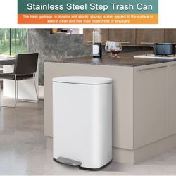 13 Gallon Step Trash Can - 50L Heavy-Duty Stainless Steel Kitchen Garbage Bin with Lid, Odor-Proof Removable Inner Bucket, Quiet Pedal Design, Modern 