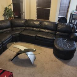 Black leather sectional