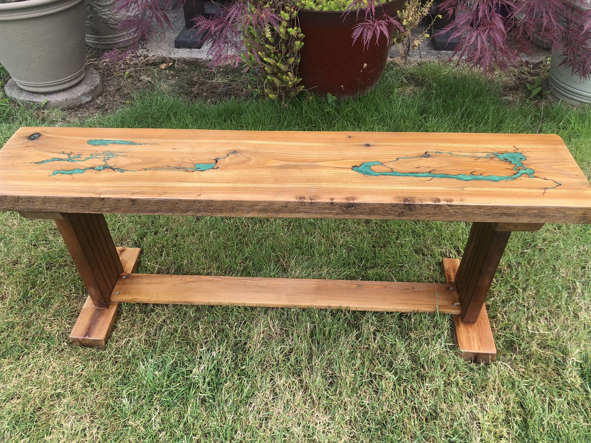 Handcrafted Wood And Epoxy Accent Bench