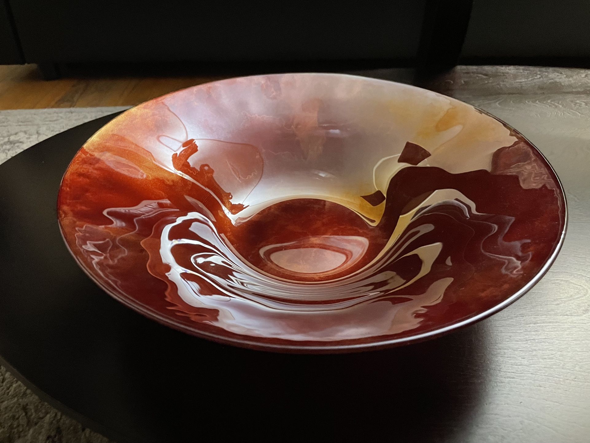  Decor  Large Red Glass Satin Bowl 