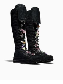 Size 5.5 Converse Chuck 70 XX-Hi Knee-High Sneaker Boot Black Beaded Lace Up 5.5 #collabstupid #sneakers
