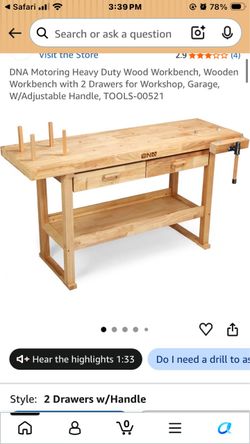 DNA Motoring Heavy Duty Wood Workbench, Wooden Workbench with 2 Drawers for Workshop, Garage, W/Adjustable Handle, TOOLS-00521 DNA