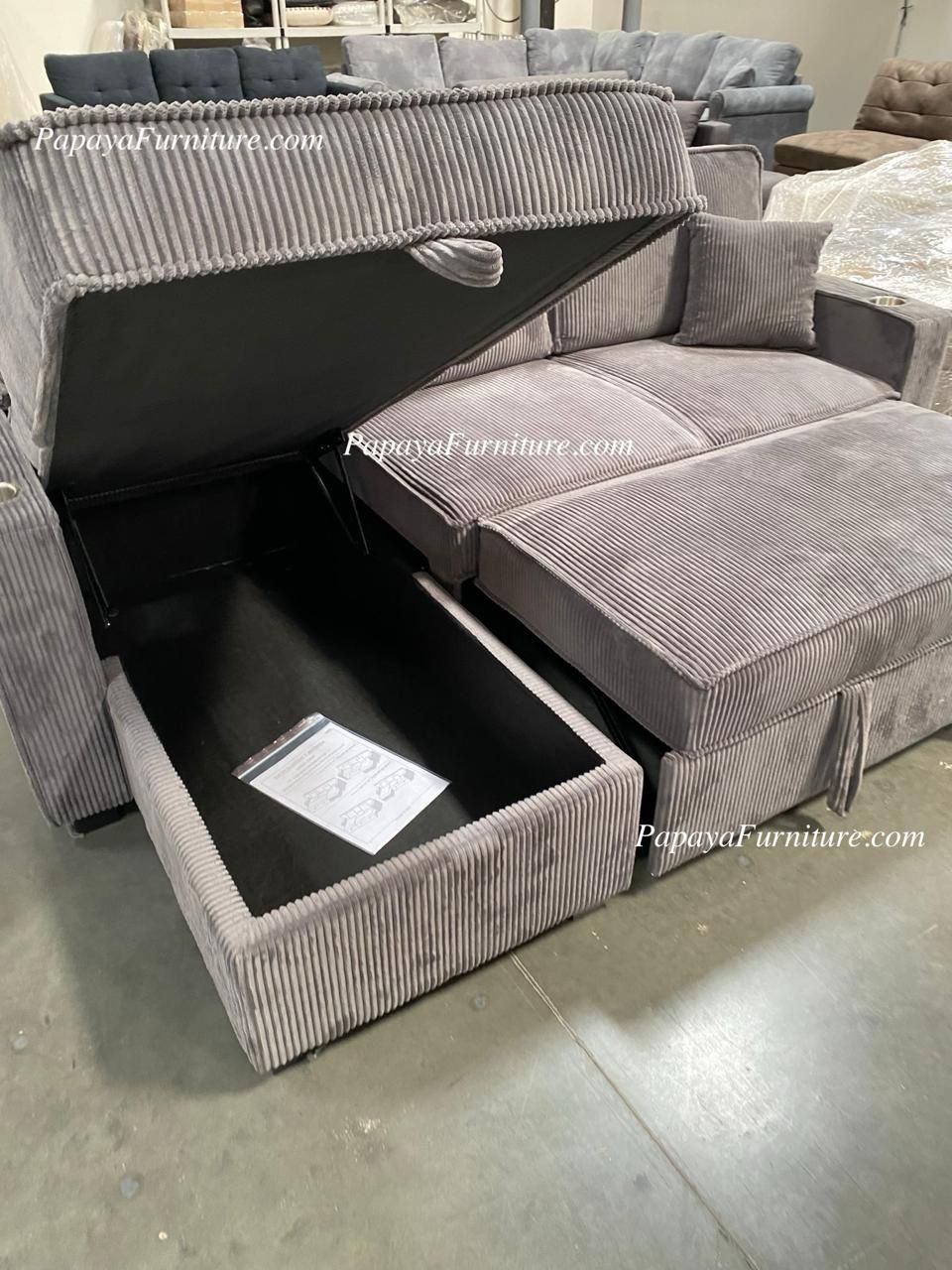 New! 89” Reversible Sectional Sofa Bed, Grey Couch, Sectional, Sofa, Sectional With Pull-out Bed, Sleeper sofa Bed, Sofa Sleeper Couch, Plush Sofa