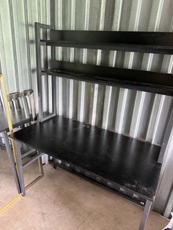 Black Desk with Hutch Shelves