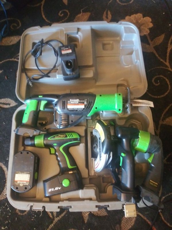 Kawasaki 4 piece 21.6 Volt Power Tools Set Sawzall, Circular saw, drill