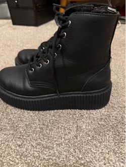 T. U. K. Black platform lace-up creeper boot