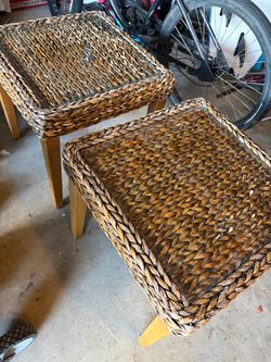 2 Wicker Nightstands with Glass Tops – $15 Each