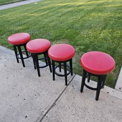 Set Of 4 Red Swivel Barstools