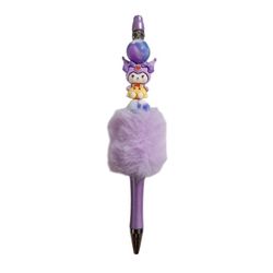 Kuromi Sanrio Fur Custom Beaded Ballpoint Twist Pen Topper Violet