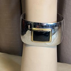 Stainless Steel Faux Onyx Cuff Bracelet