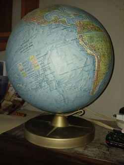 Vintage Spinning World Globe and Wall Hanging World Map
