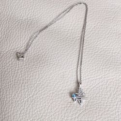 Asian character necklace with light blue stone