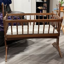 Solid Wood Rocking Bassinet With Pad 
