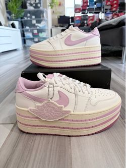 Women's Air Jordan 1 Low Triple Stack Shoes - Ivory/Carmine/Muslin - Size 9.5, 10