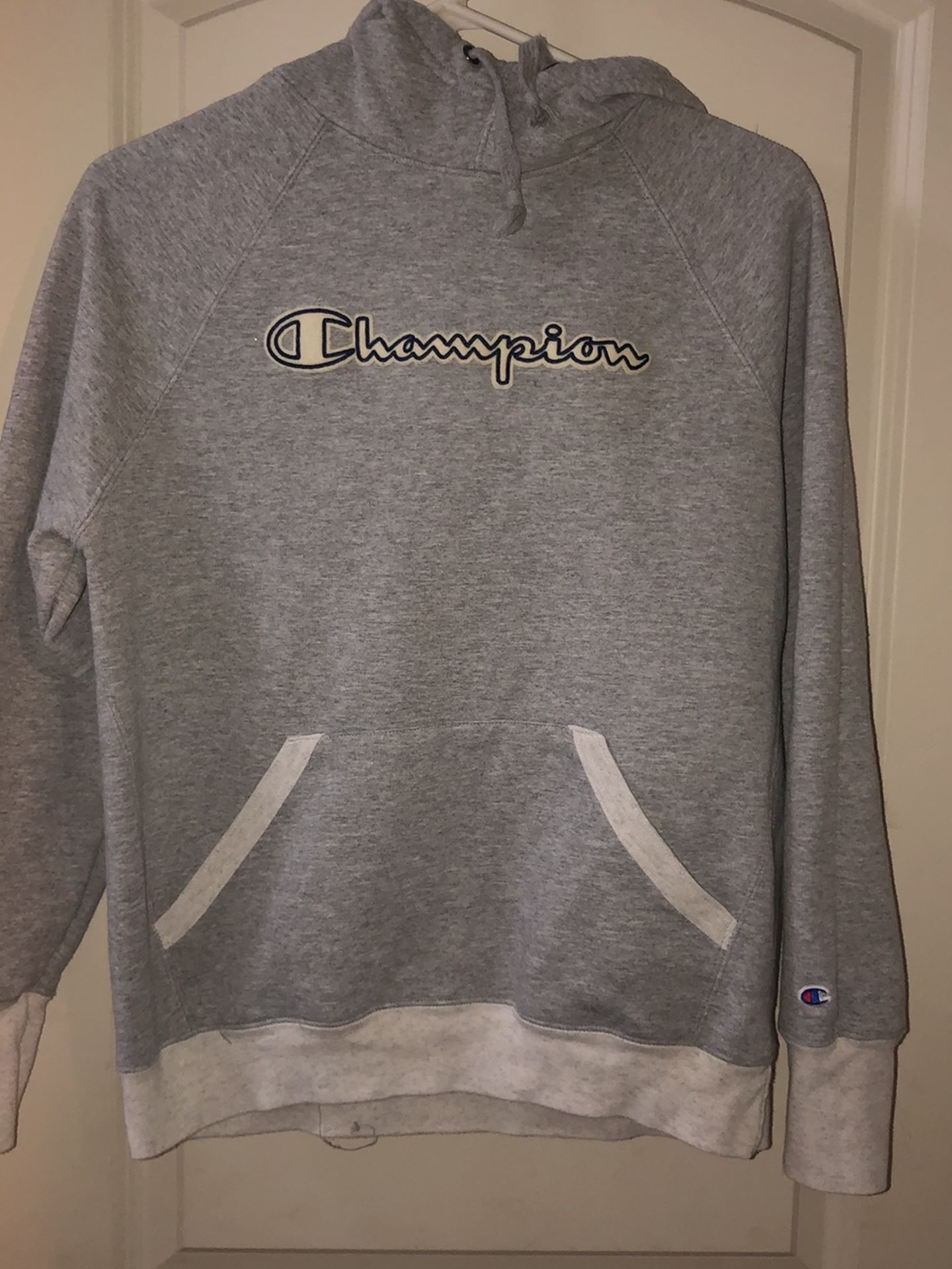 Gray champion sweatshirt with hood