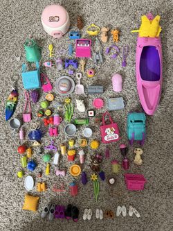 Huge Barbie Accessories Lot – Shoes, Bags, Food, Pets & More