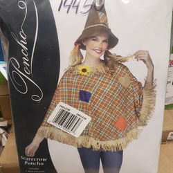 Womens Fun Scarecrow Poncho Thanksgiving Patches Costume Plaid Cute Halloween