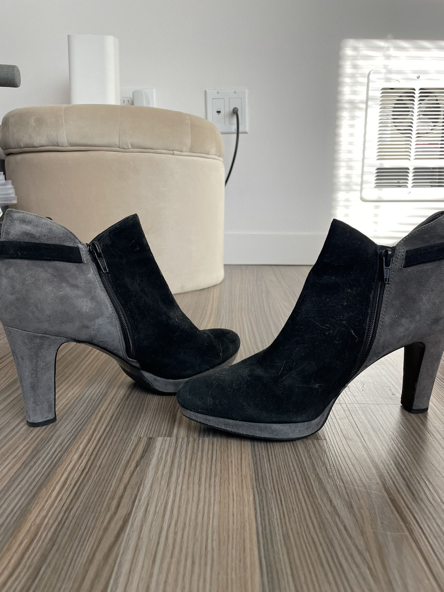 Black And Gray Suede Booties Size 8
