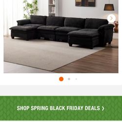 Fayden Modern 157.5 in. Pillow Top Arms Chenille Upholstered Rectangle 4-Seater Sofa Loveseat in Black with Ottomans
