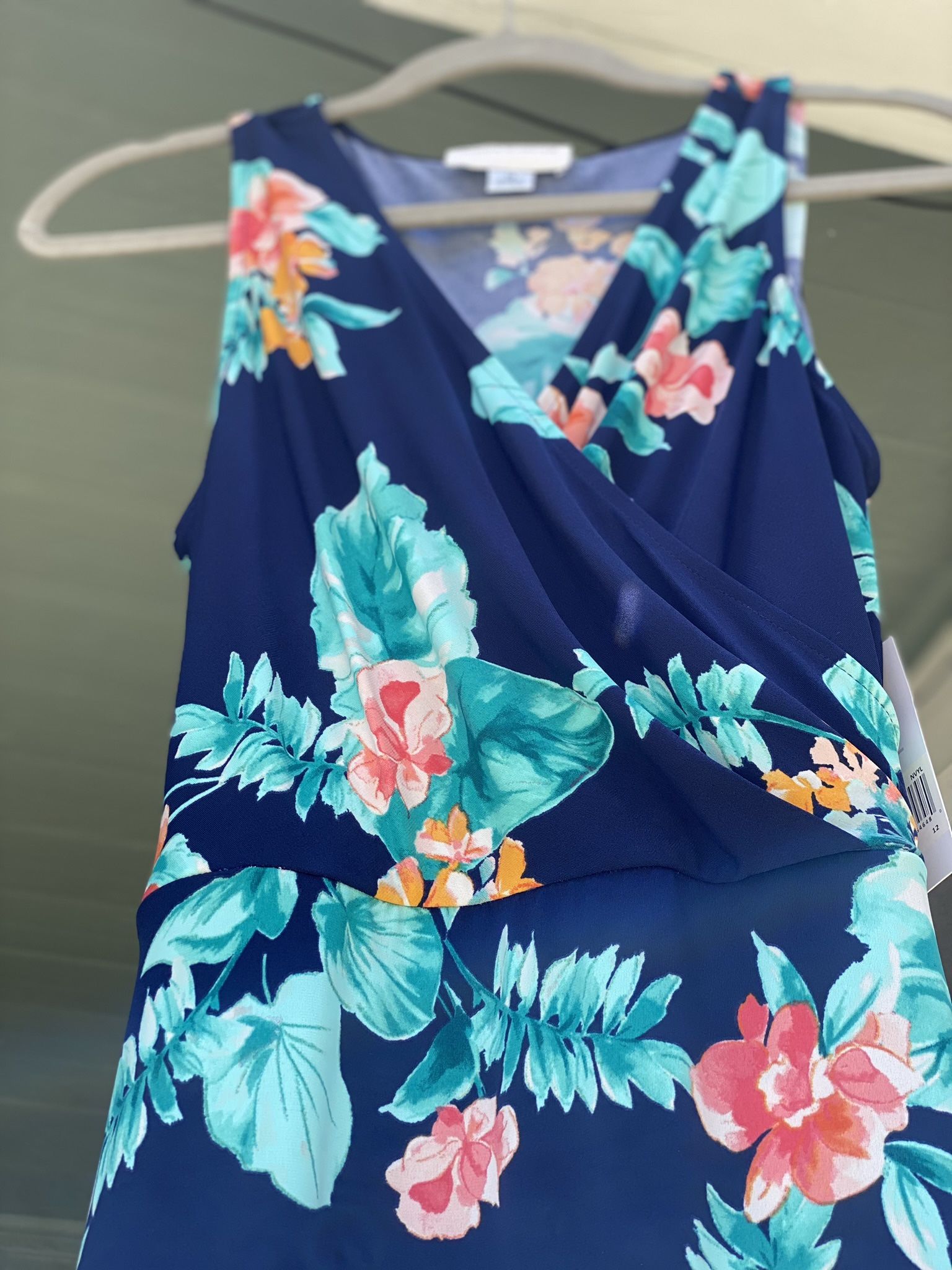 NEW Donna Morgan Summer Midi Dress – Navy/Yellow Floral – Size 12 – $70