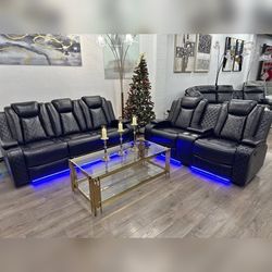2PC Breathing Lether Power recliner sofa set Black Color