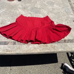 Red Pleated Skirt 