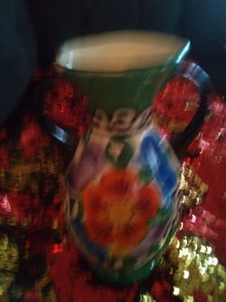 Vintage tall green Sharon vase,8 inches tall,made in czechoslavakia /hand painted