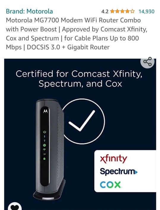 Motorola MG 7700 Modem + Router